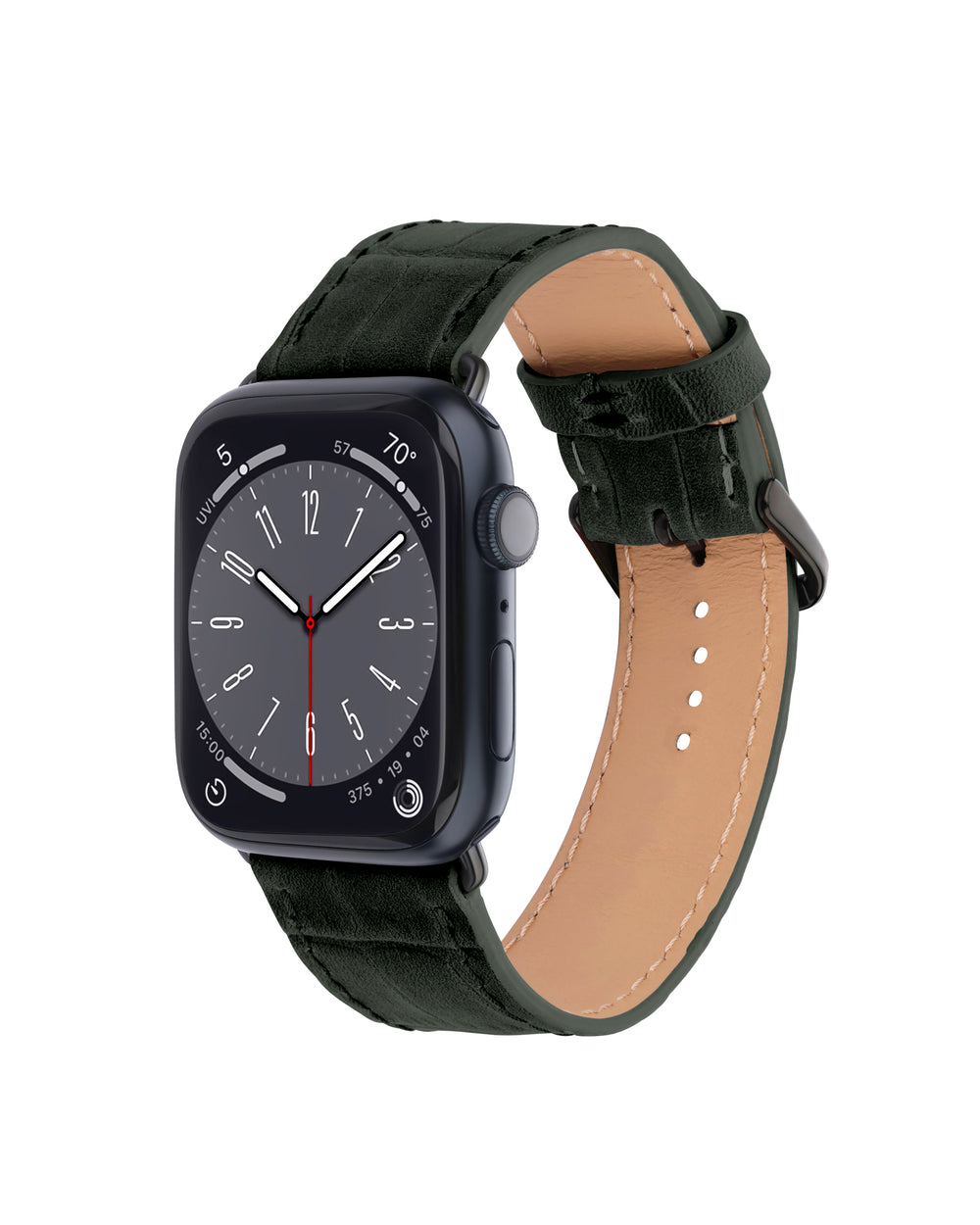 Pasek do Apple Watch ze skóry cielęcej z tłoczeniem imitującym krokodyla w ciemnozielonym kolorze