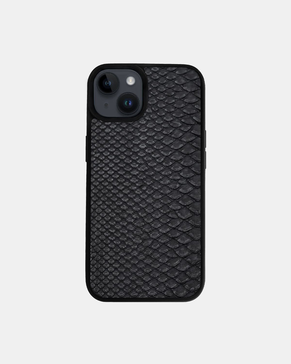 Чехол из чёрной кожи питона с мелкими чешуйками для iPhone 14