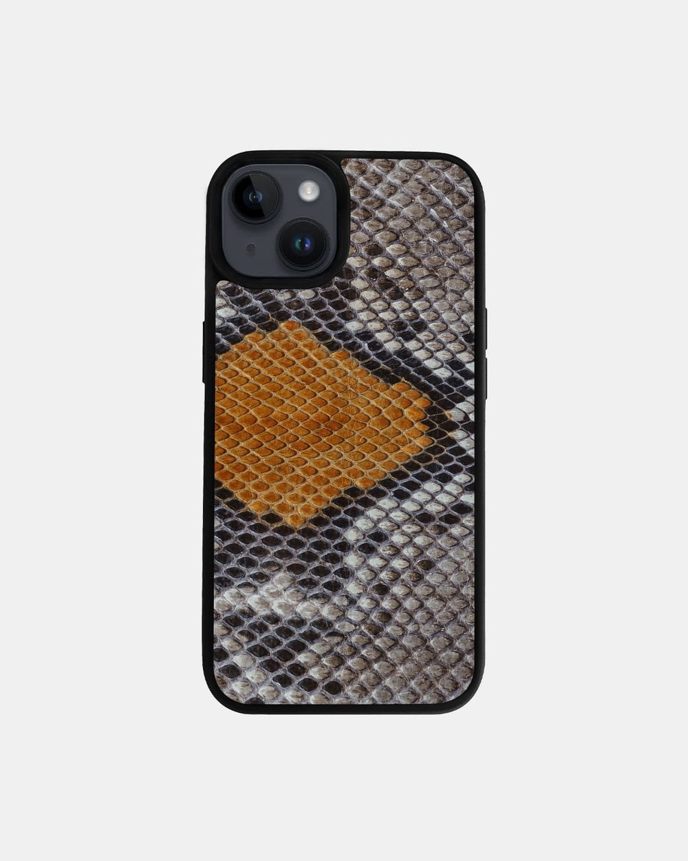 Чехол из серо-жёлтой кожи питона с мелкой чешуёй для iPhone 14