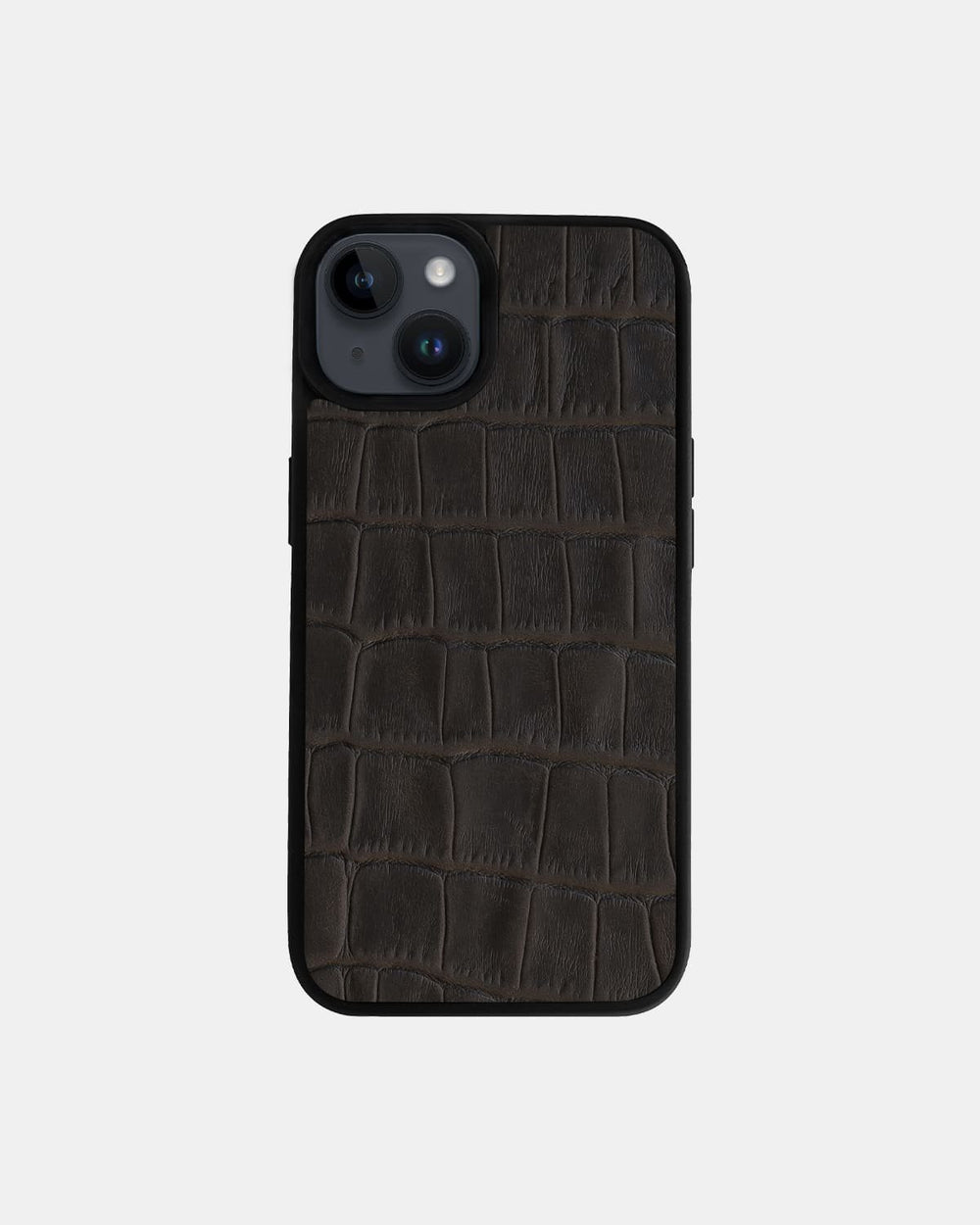 Etui z ciemnobrązowej skóry cielęcej z tłoczeniem imitującym krokodyla do iPhone 14