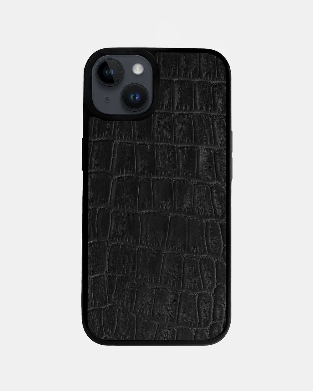 Etui z czarnego tłoczenia imitującego krokodyla na cielęcej skórze do iPhone 14 Plus