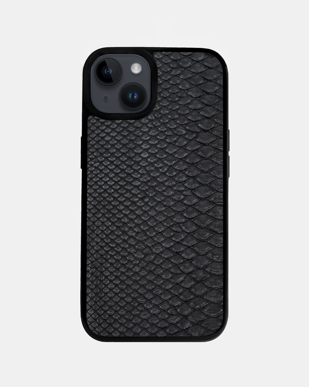 Etui z czarnej skóry pytona z drobnymi łuskami do iPhone 14 Plus