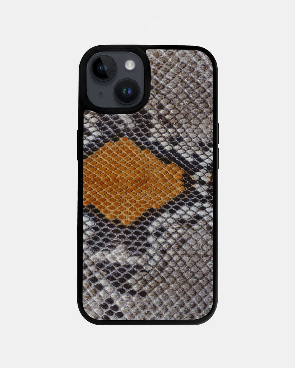 Чехол из серо-жёлтой кожи питона с мелкой чешуёй для iPhone 14 Plus