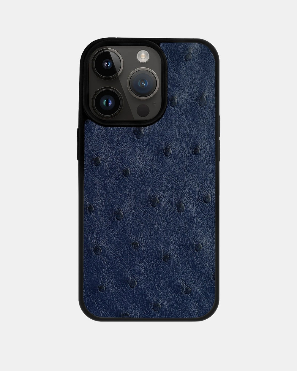 Etui z ciemnoniebieskiej skóry strusia z pęcherzykami do iPhone 14 Pro Max