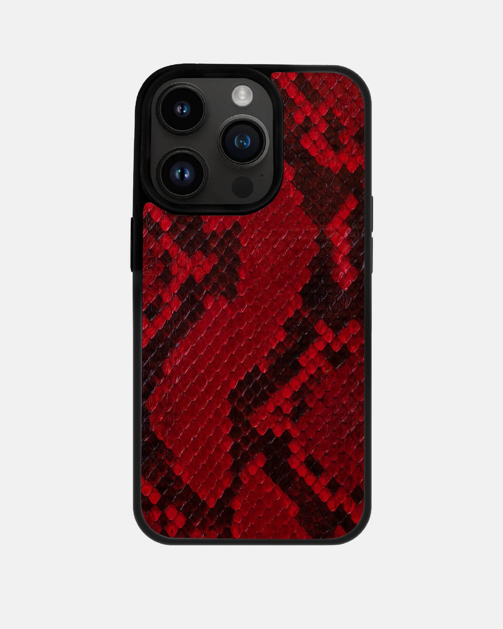 Чехол из красной кожи питона с мелкой чешуёй для iPhone 14 Pro Max