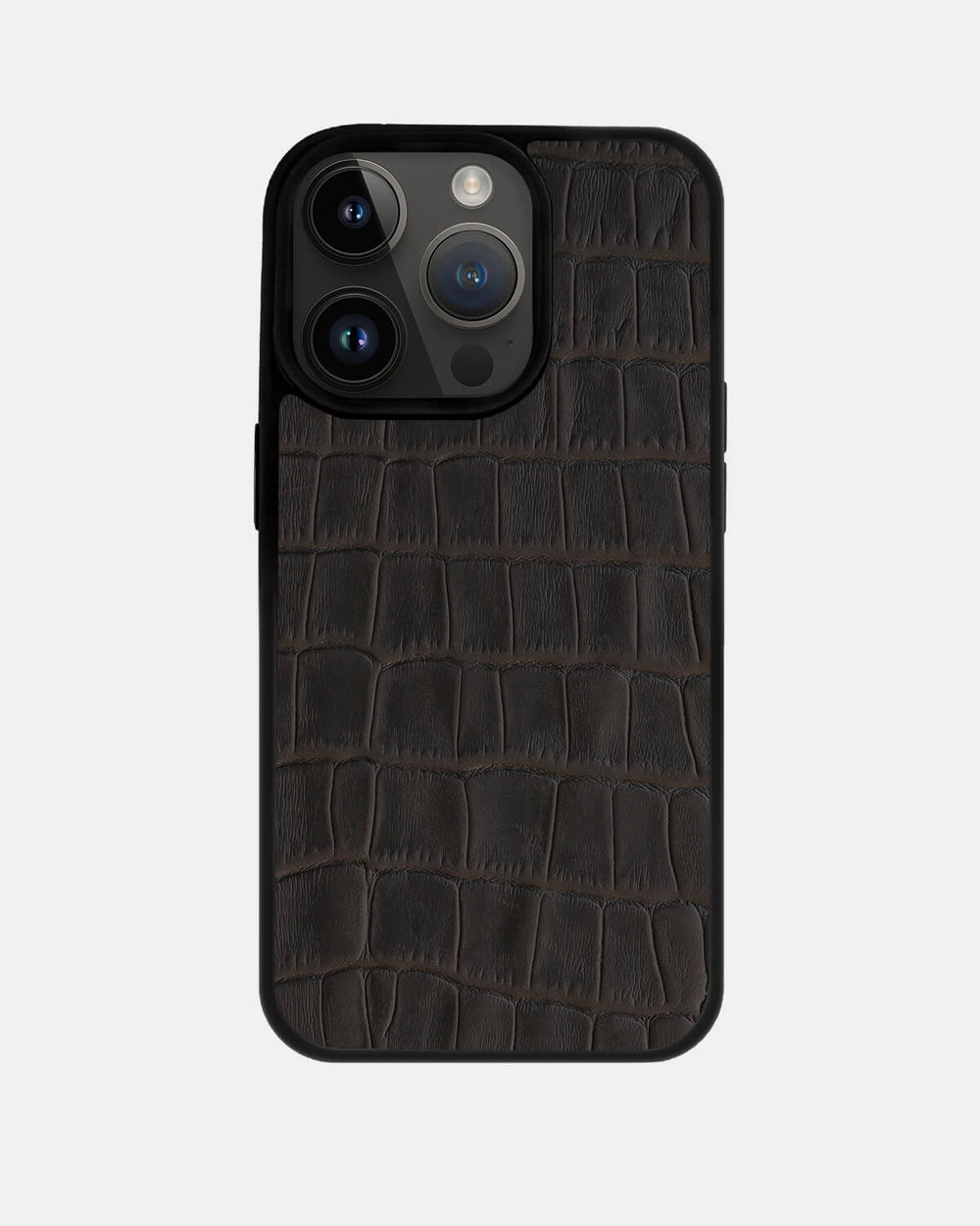 Чехол из тёмно-коричневой тиснёной под крокодила телячьей кожи для iPhone 14 Pro Max