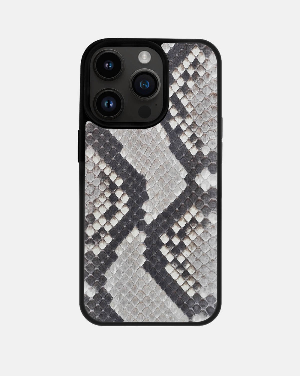 Etui z czarno-białej skóry pytona z drobnymi łuskami do iPhone 14 Pro Max