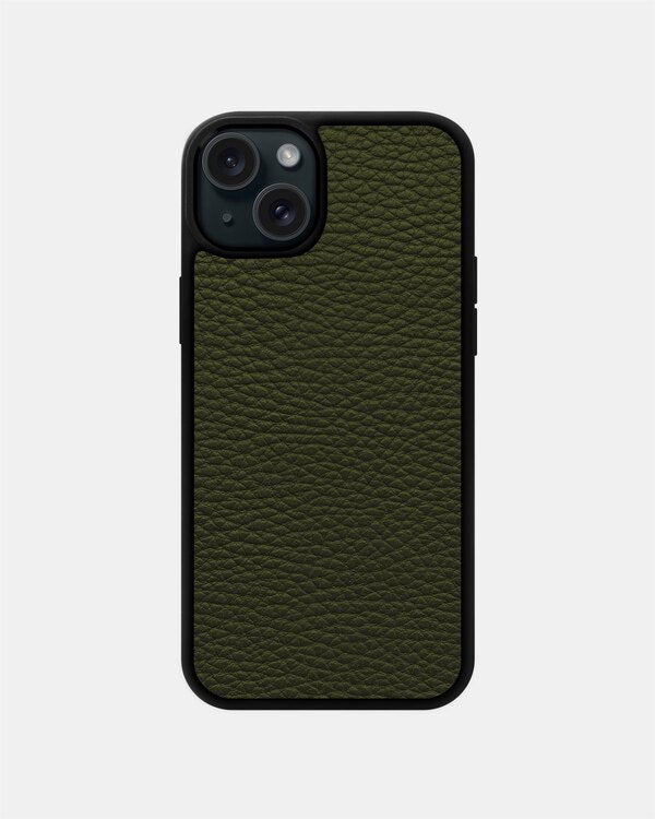 Etui z zielonej skóry cielęcej typu flotar do iPhone 15