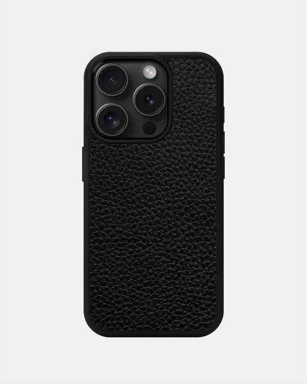 Чехол из чёрной телячьей кожи флотар для iPhone 15 Pro