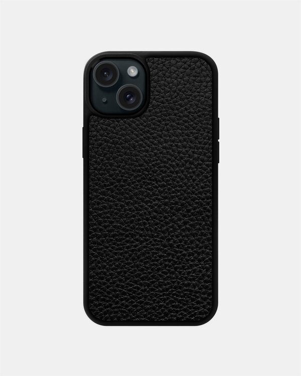 Чехол из чёрной телячьей кожи флотар для iPhone 15