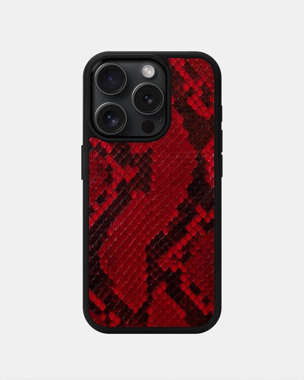 Etui z czerwonej skóry pytona z drobnymi łuskami na iPhone 15 Pro
