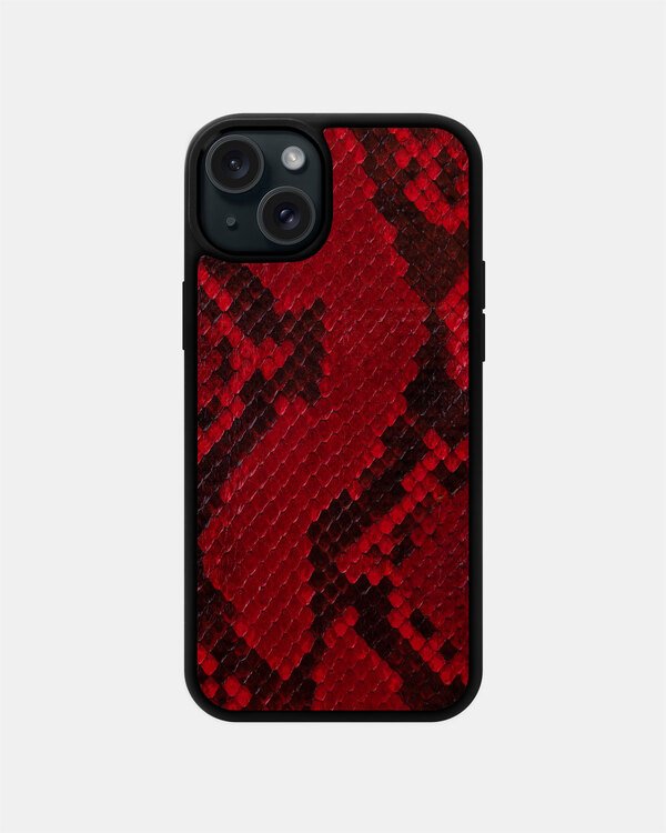 Etui z czerwonej skóry pytona z drobnymi łuskami dla iPhone 15