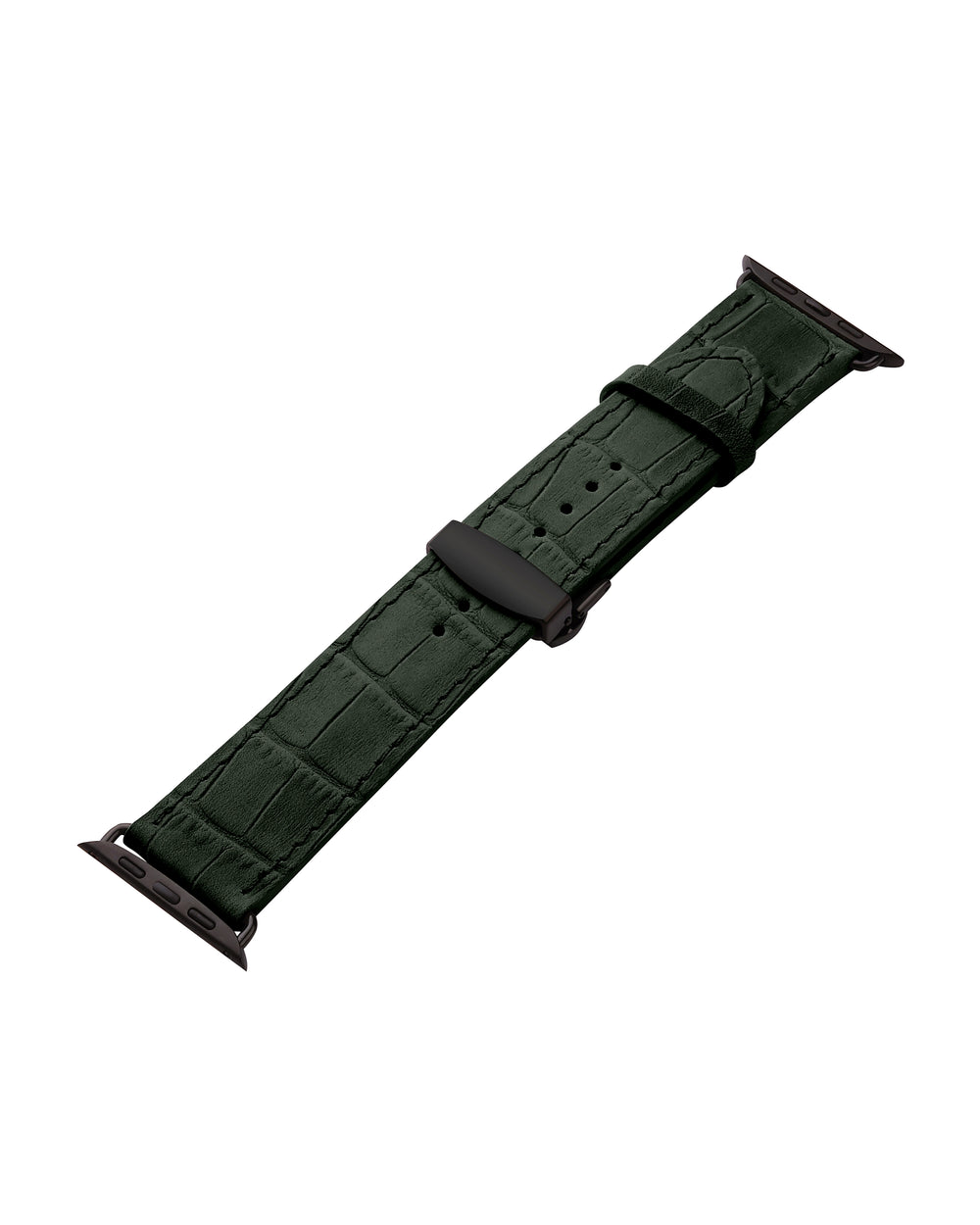 Pasek do Apple Watch ze skóry cielęcej z tłoczeniem imitującym krokodyla w ciemnozielonym kolorze