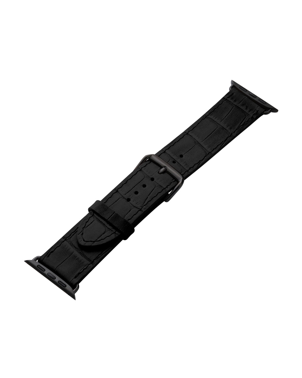 Ремешок для Apple Watch из телячьей кожи с тиснением под крокодила чёрного цвета