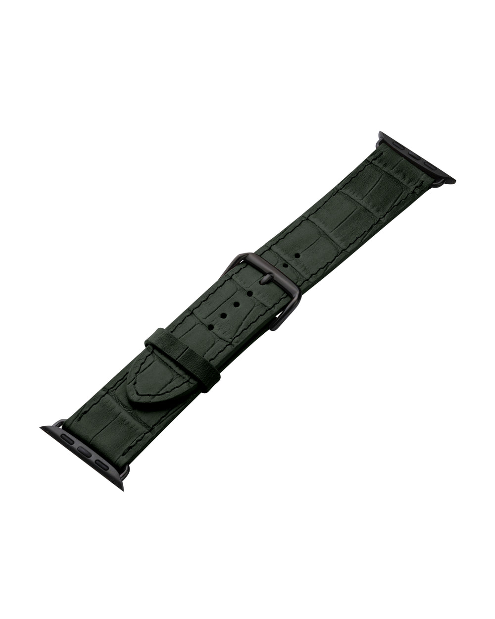Pasek do Apple Watch ze skóry cielęcej z tłoczeniem imitującym krokodyla w ciemnozielonym kolorze