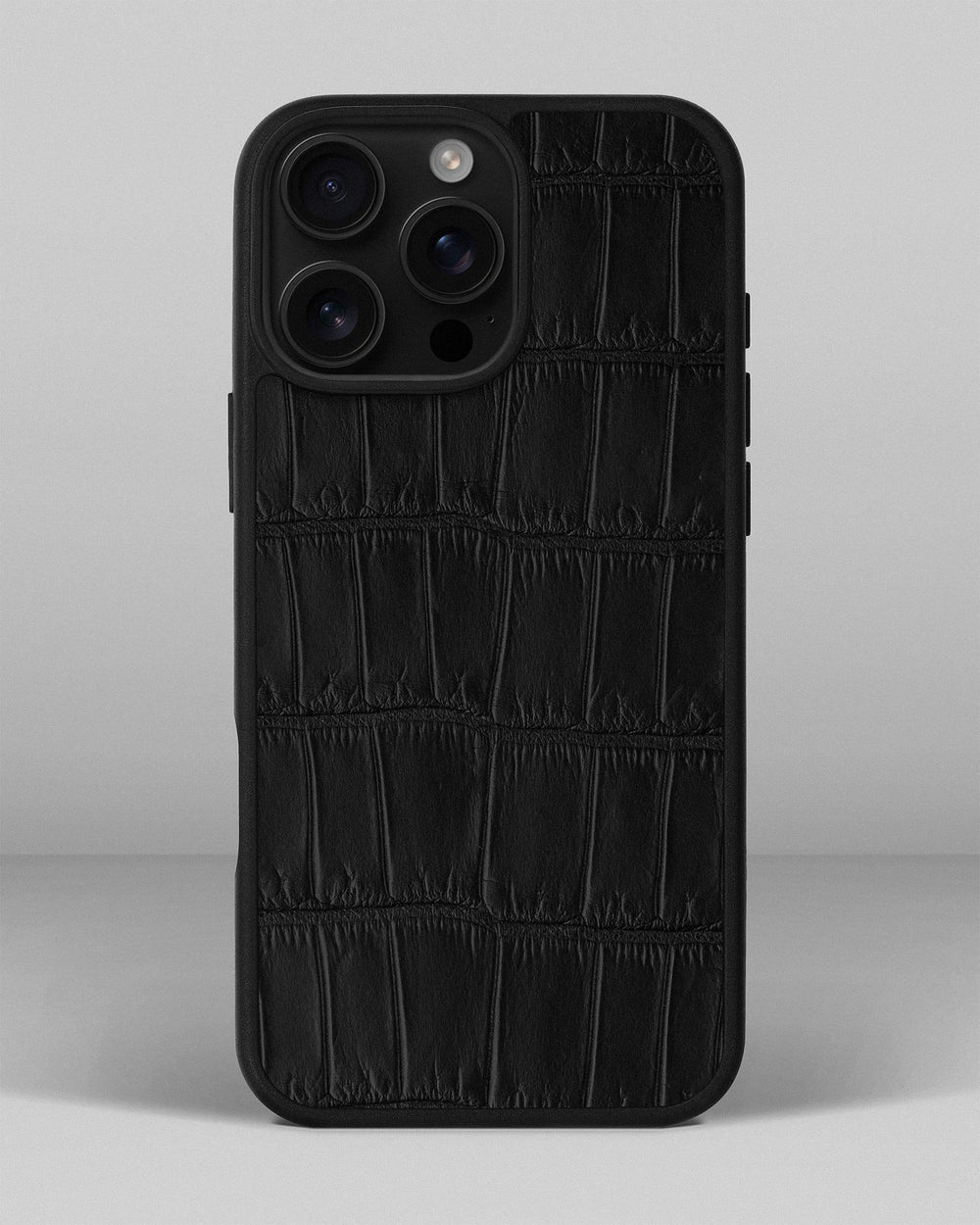 Etui z czarnej skóry krokodyla dla iPhone 16 Pro Max