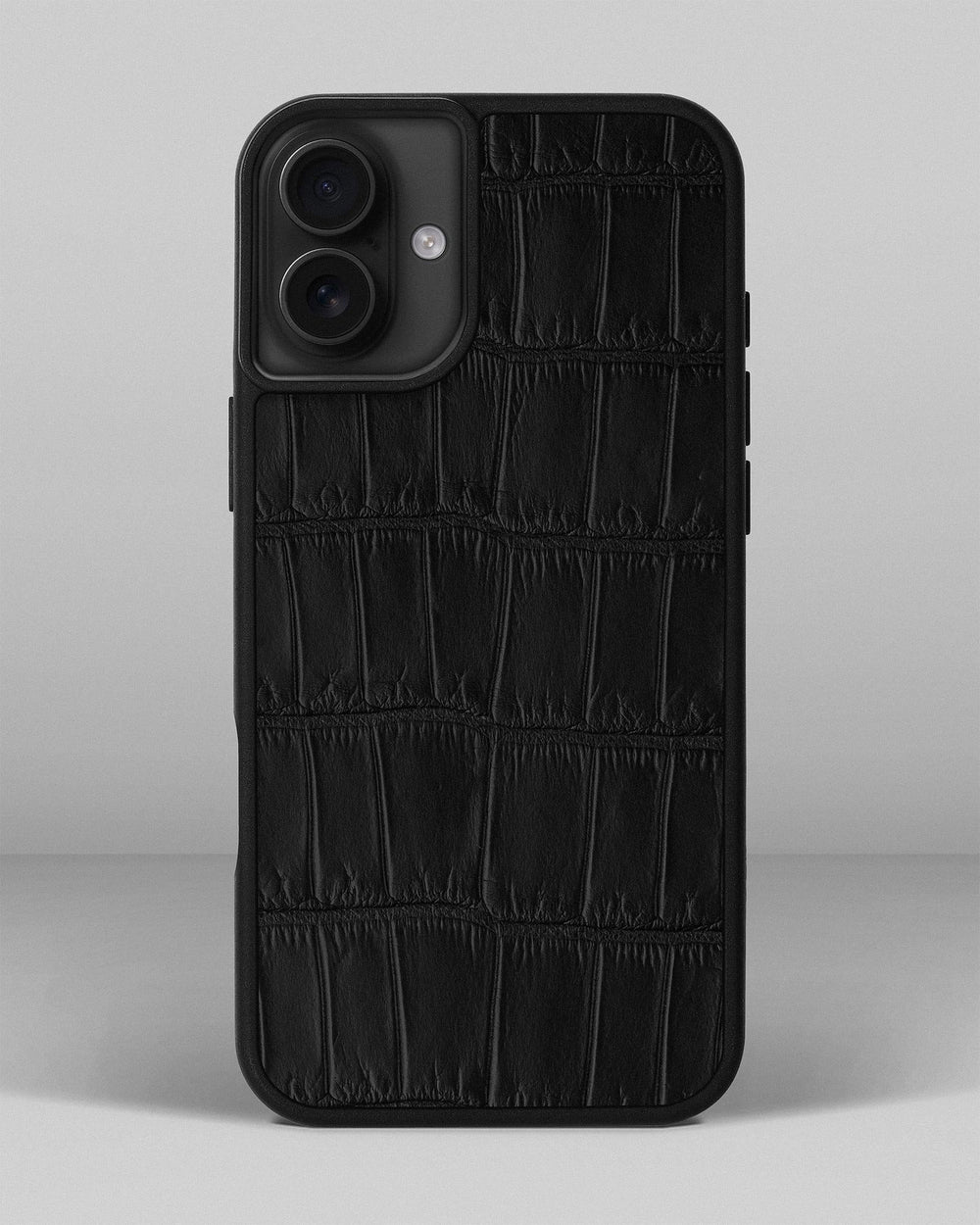 Etui z czarnej skóry krokodyla na iPhone 16 Plus
