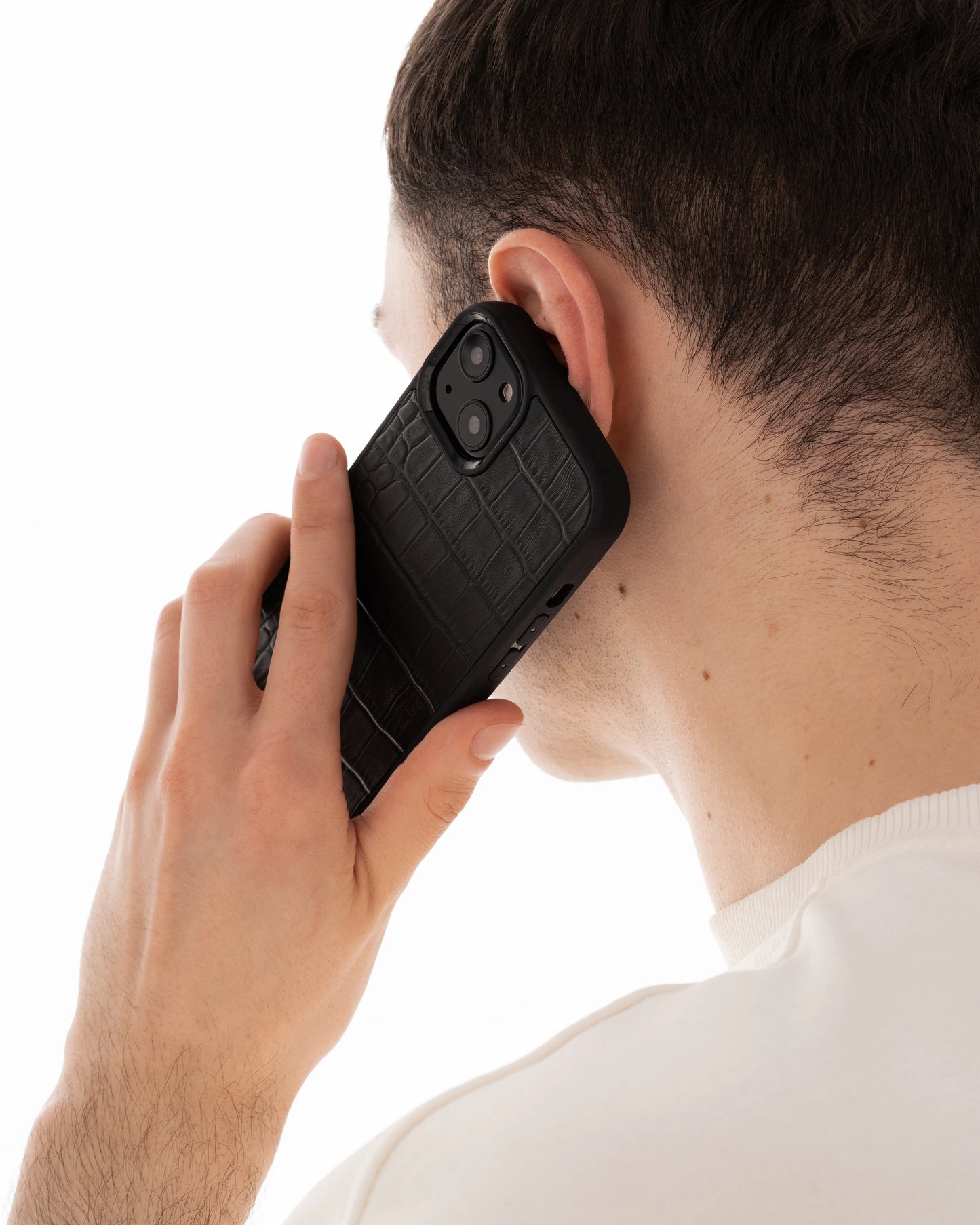 Чохол із чорного тиснення під крокодила на телячій шкірі для iPhone 16 Pro