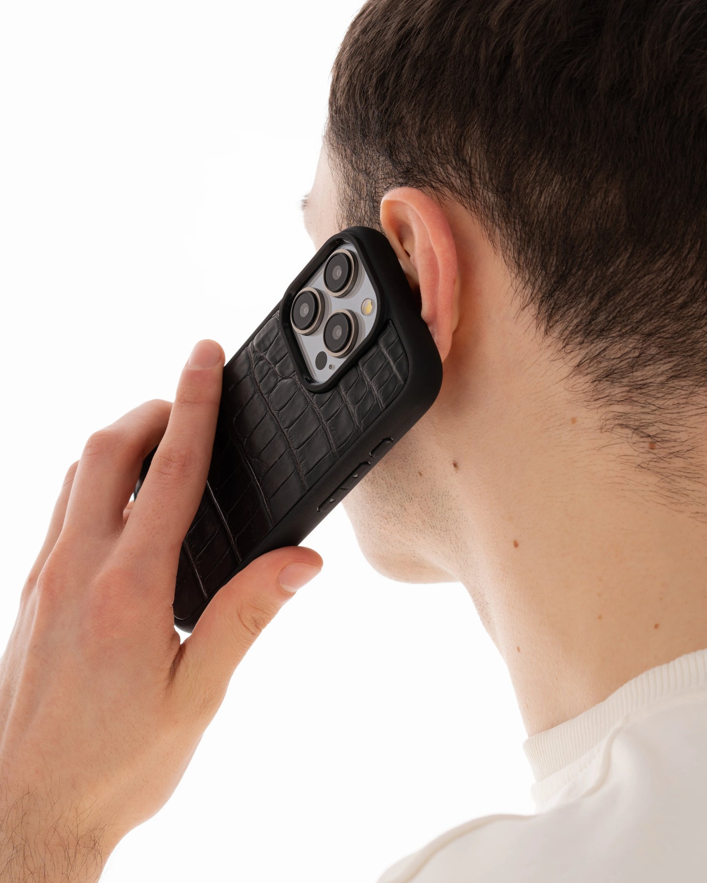 Etui z czarnej skóry krokodyla dla iPhone 16 Pro Max