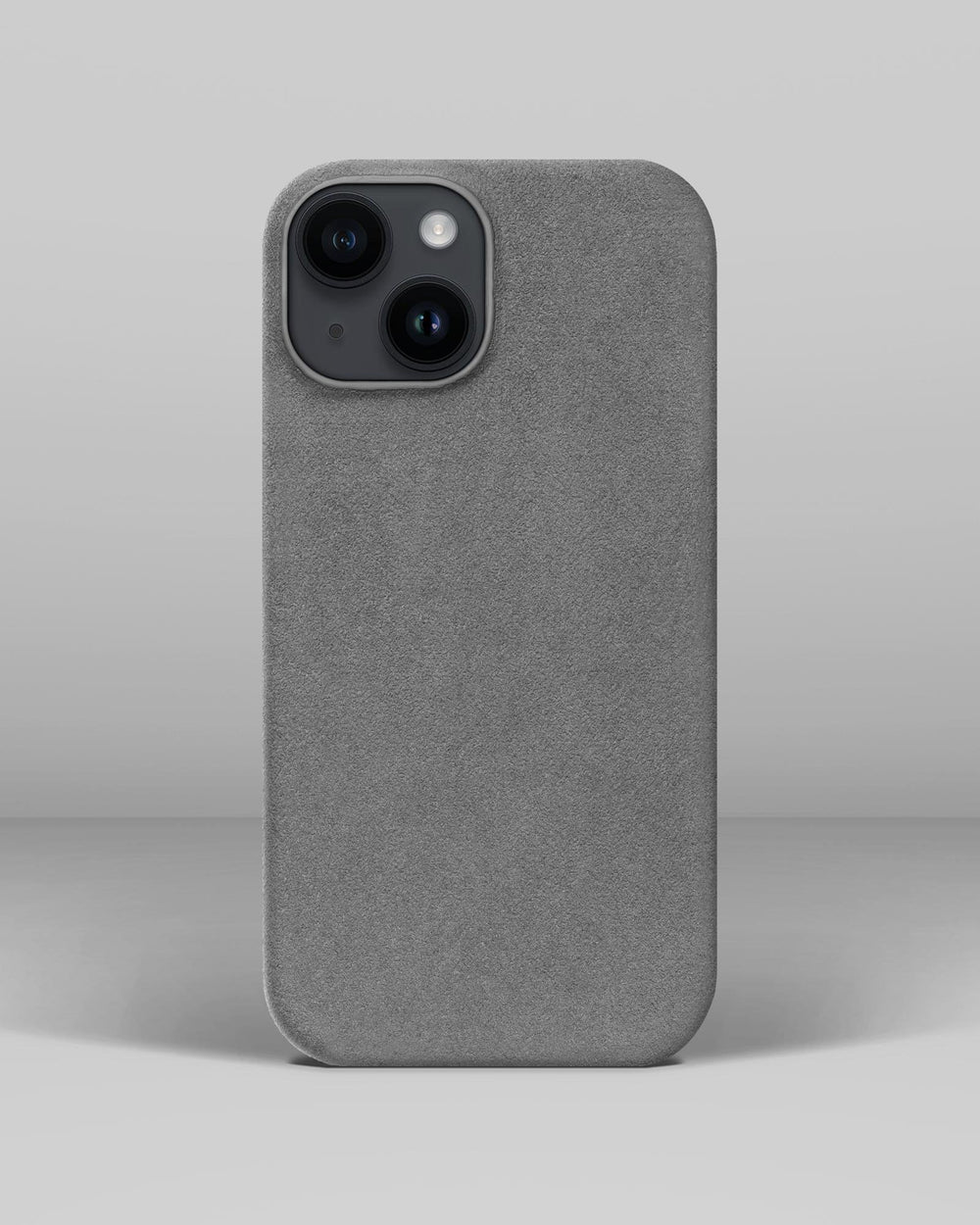 Светло-серый чехол из алькантары для iPhone 14