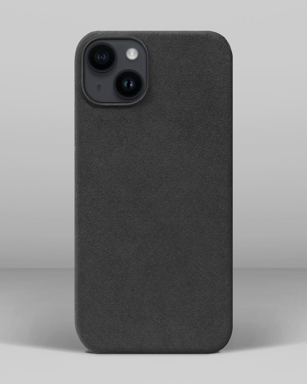 Szary pokrowiec z alcantary do iPhone 14 Plus