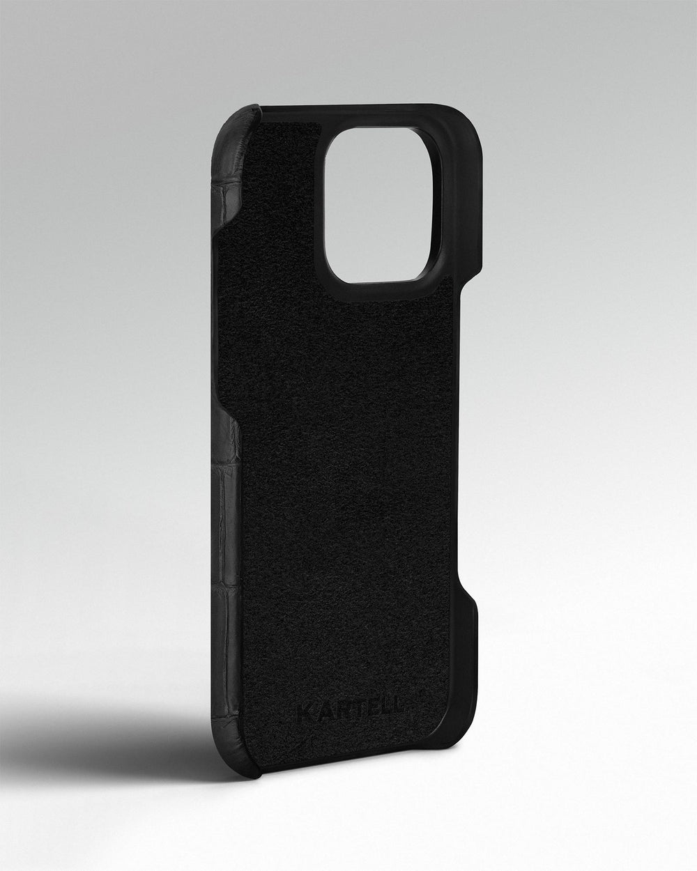 Czarne etui obite skórą krokodyla do iPhone 14 Pro Max