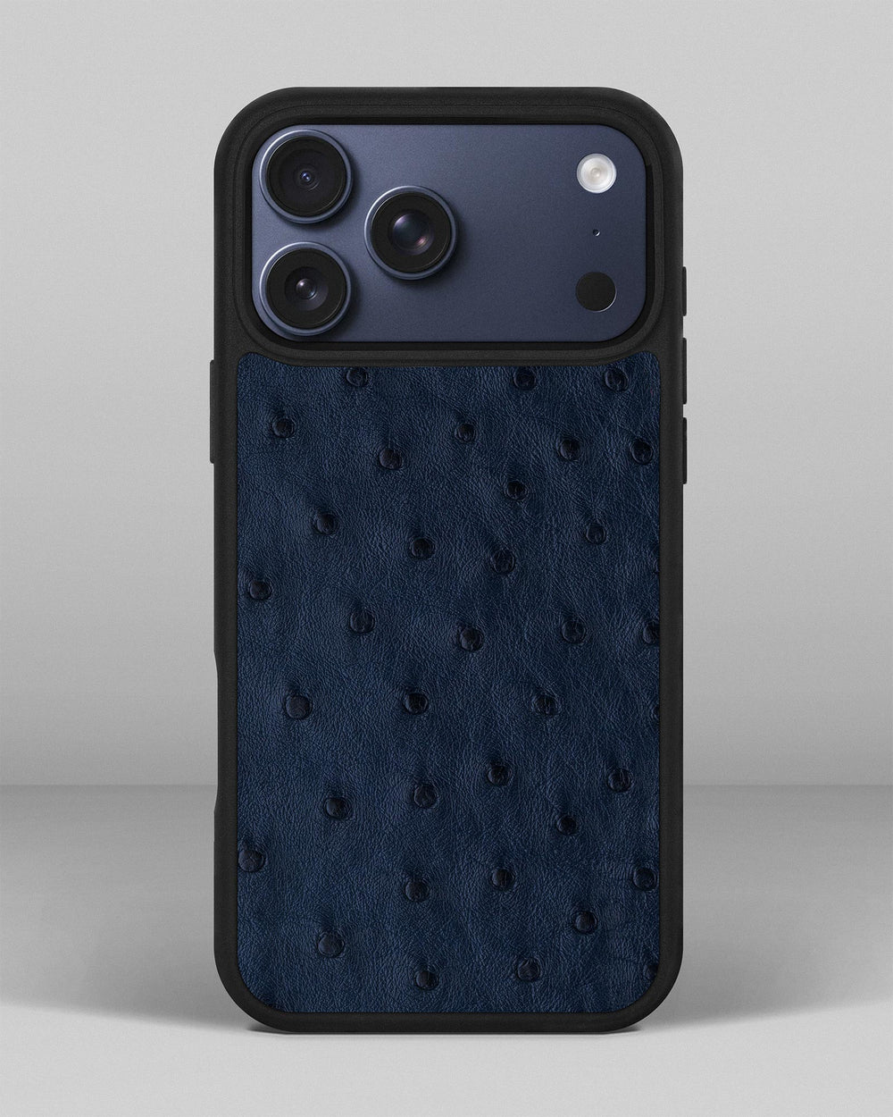 Чохол із темно-синьої шкіри страуса з фолікулами для iPhone 17 Pro Max