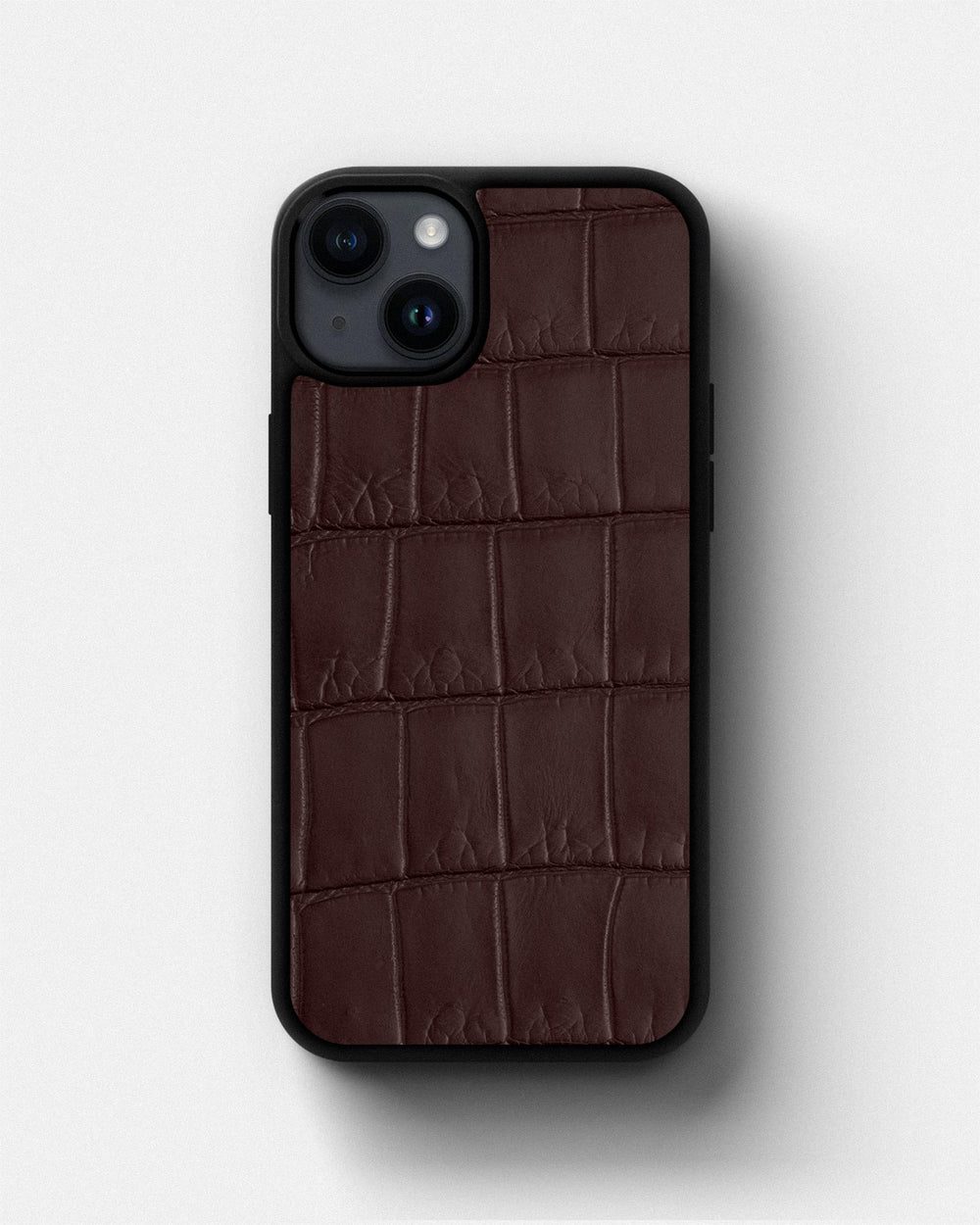 Etui z ciemnobrązowej skóry krokodyla do iPhone 14