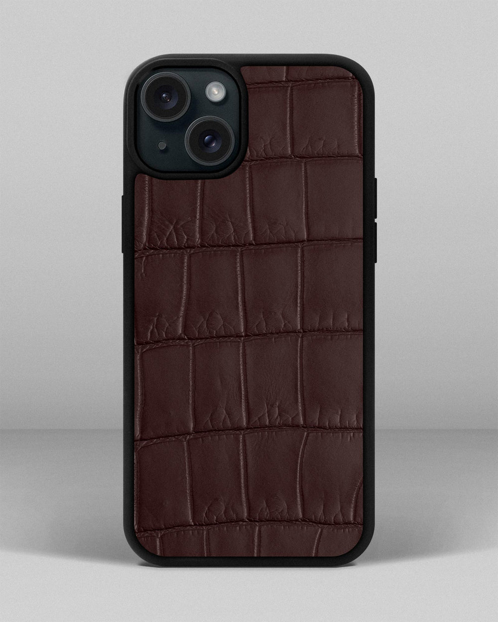 Etui z ciemnobrązowej skóry krokodyla do iPhone 15 Plus