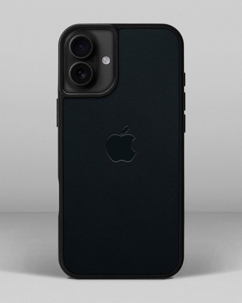 Чохол для iPhone 15 Plus із шкіри купон в темно-синього кольорі з логотипом яблука