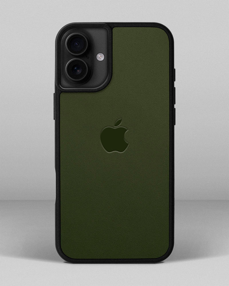 Чехол для iPhone 15 Plus из кожи купон зеленого цвета с логотипом яблока