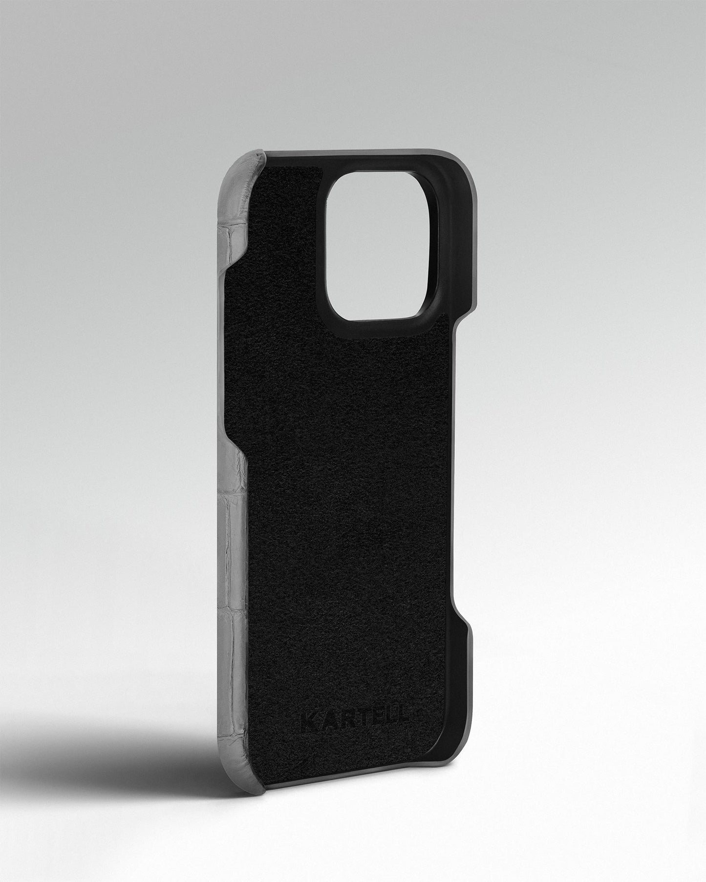 Сірий чохол обтягнутий шкірою крокодила для iPhone 15 Pro