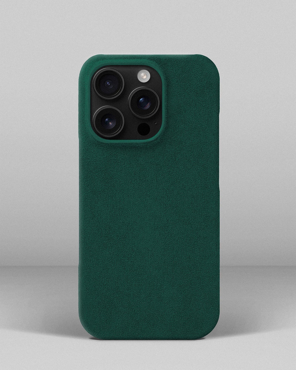 Zielone etui z alcantary na iPhone 16 Pro
