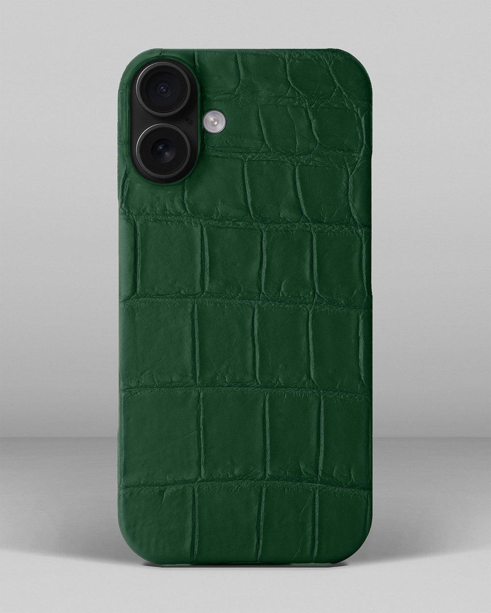Ciemnozielone etui obite skórą krokodyla do iPhone 14 Plus