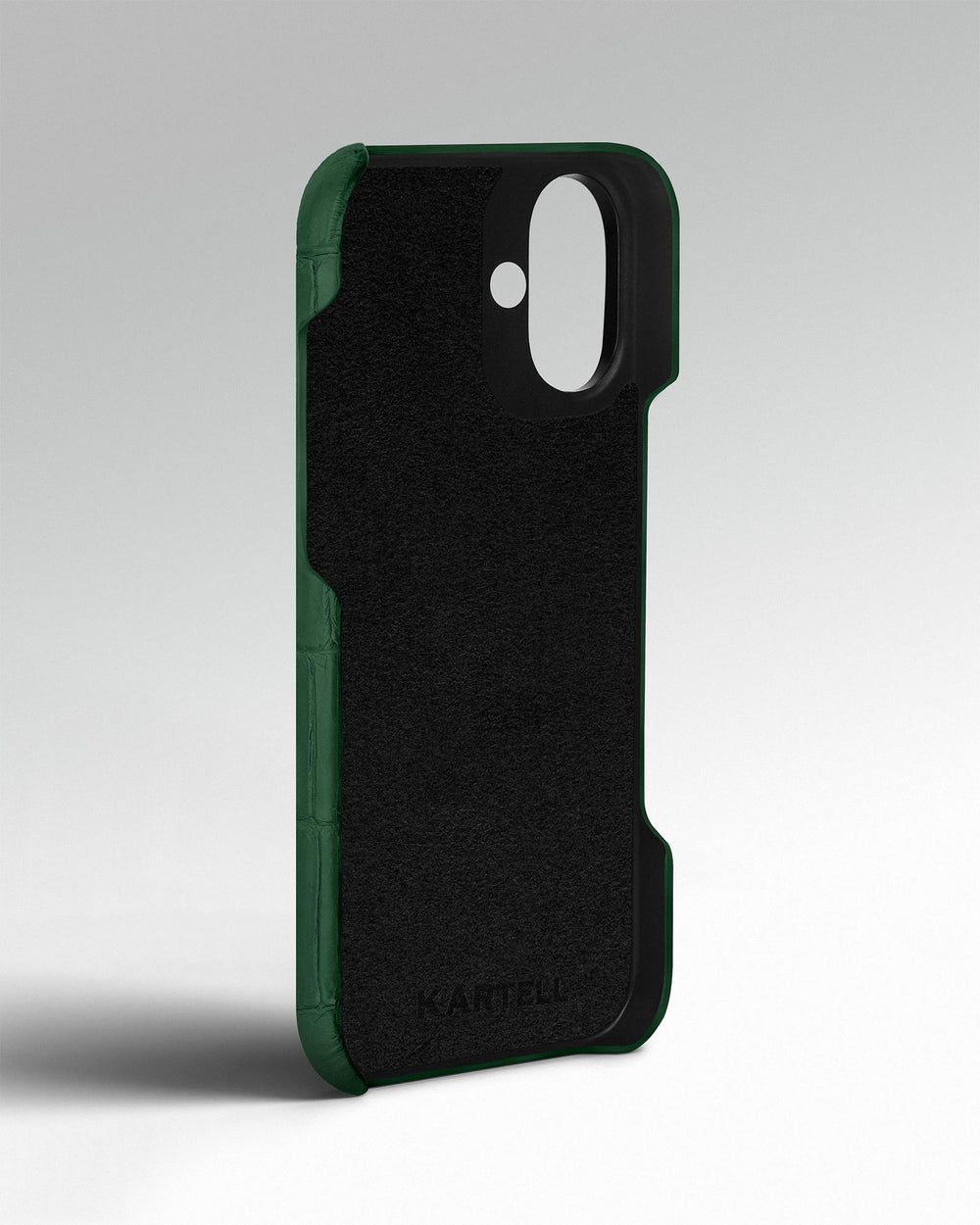Ciemnozielone etui obite skórą krokodyla do iPhone 14 Plus