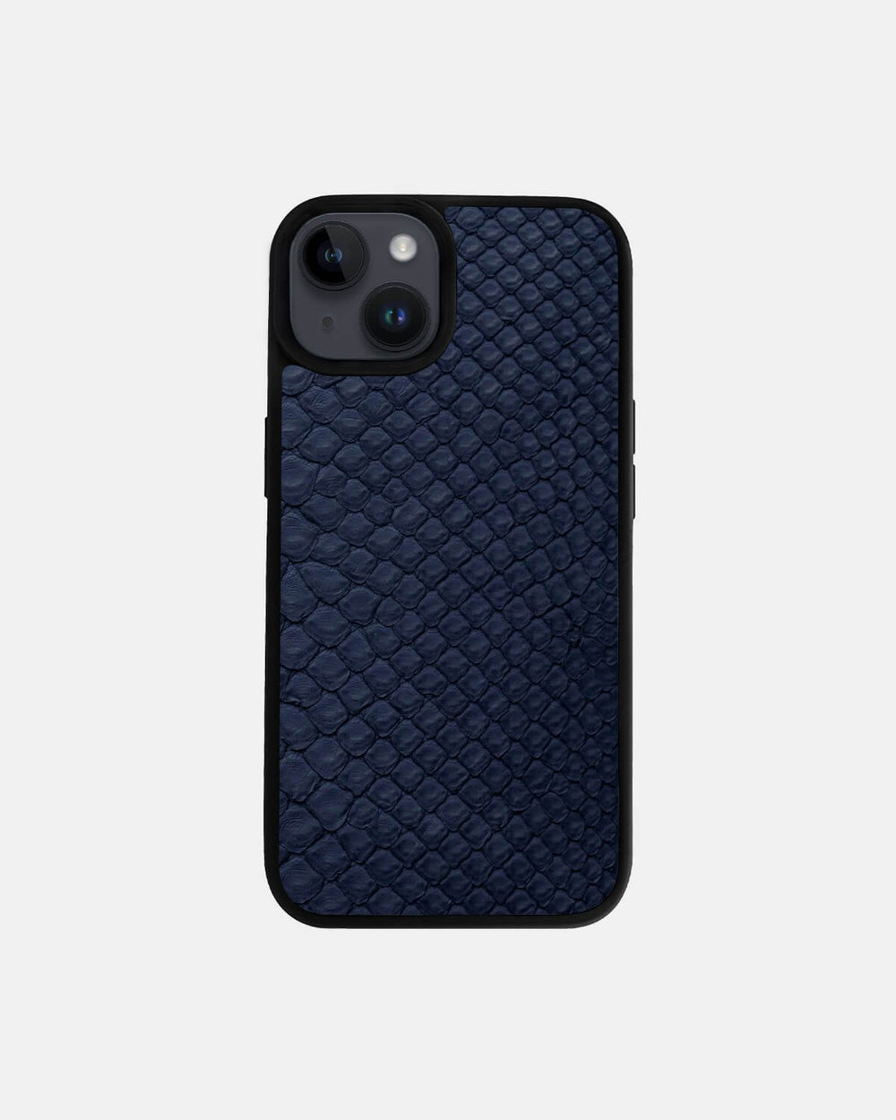 Etui z ciemnoniebieskiej skóry pytona z drobnymi łuskami do iPhone 14