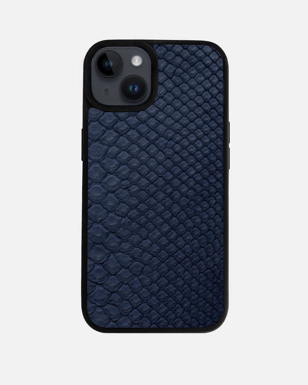 Etui z ciemnoniebieskiej skóry pytona z drobnymi łuskami do iPhone 14 Plus