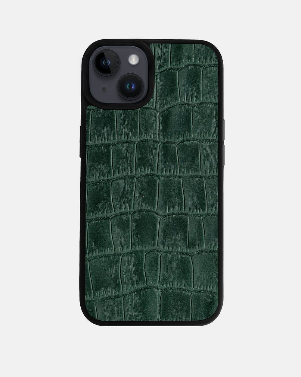 Чехол из тёмно-зелёной тиснёной под крокодила телячьей кожи для iPhone 14 Plus