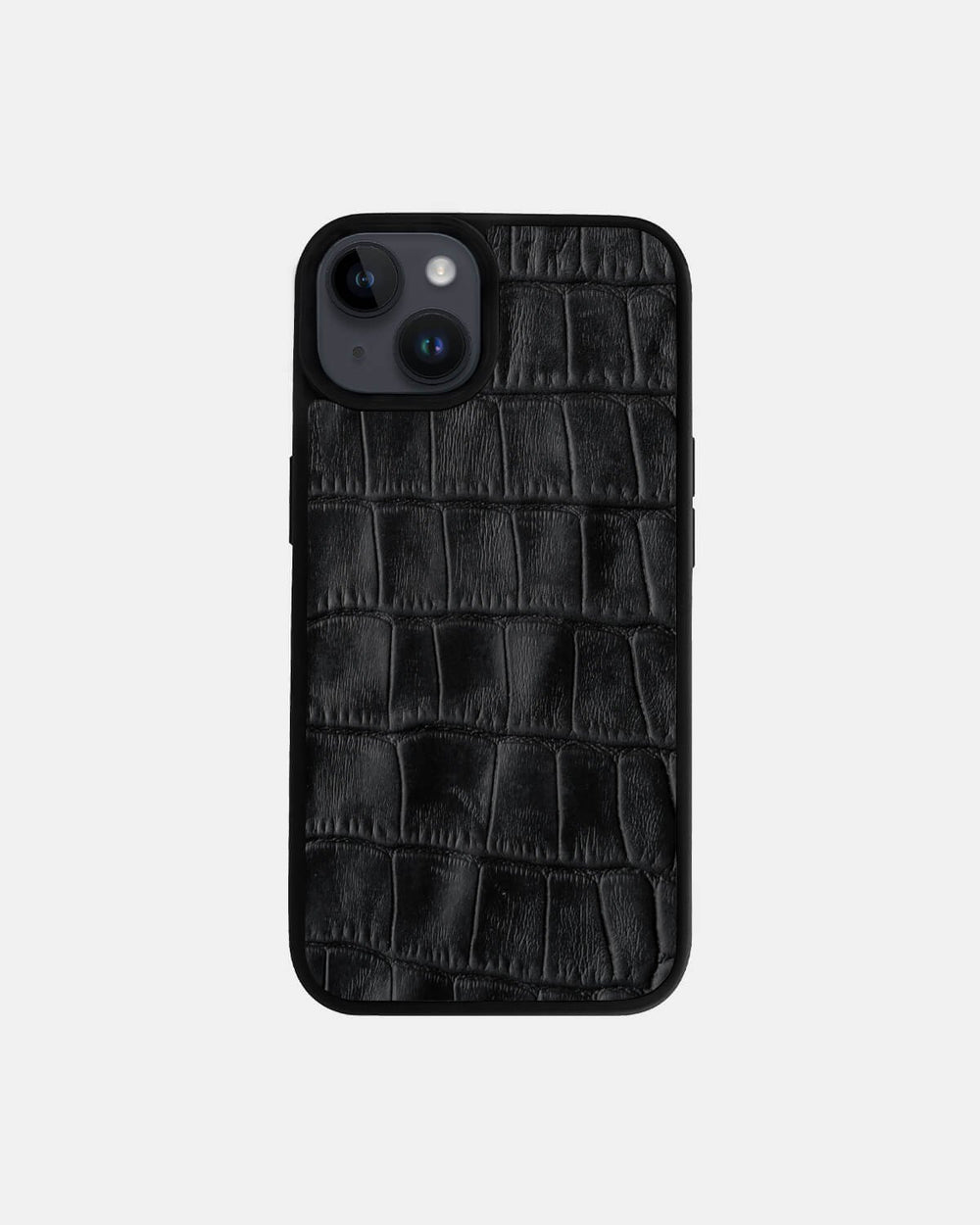 Etui z czarnego tłoczenia imitującego krokodyla na cielęcej skórze do iPhone 14
