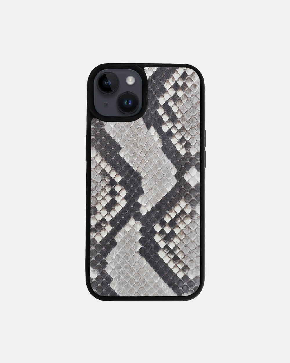 Чехол из чёрно-белой кожи питона с мелкими чешуйками для iPhone 14