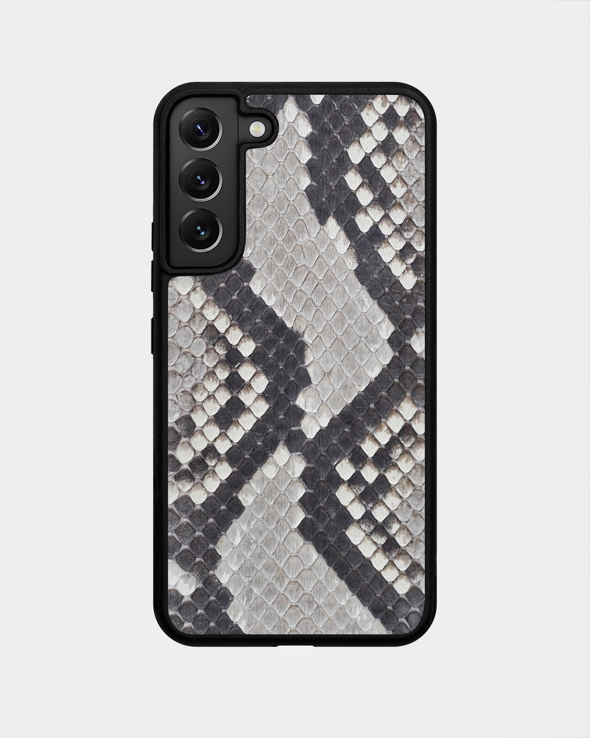 Etui z czarno-białej skóry pytona z drobnymi łuskami do Samsung S22 Plus