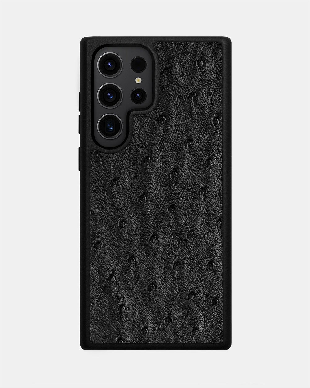 Etui z czarnej skóry strusia z mieszkami włosowymi dla Samsung S23 Ultra