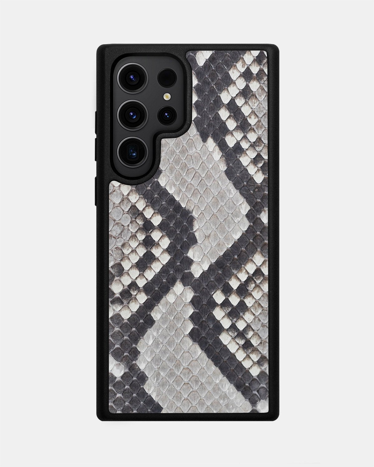 Etui z czarno-białej skóry pytona o drobnych łuskach do Samsung S23 Ultra