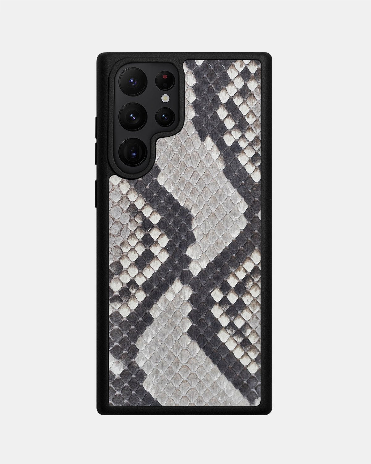 Etui z czarno-białej skóry pytona z drobnymi łuskami do Samsung S22 Ultra