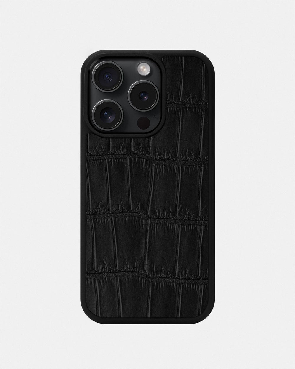 Чехол из черной кожи крокодила для iPhone 15 Pro