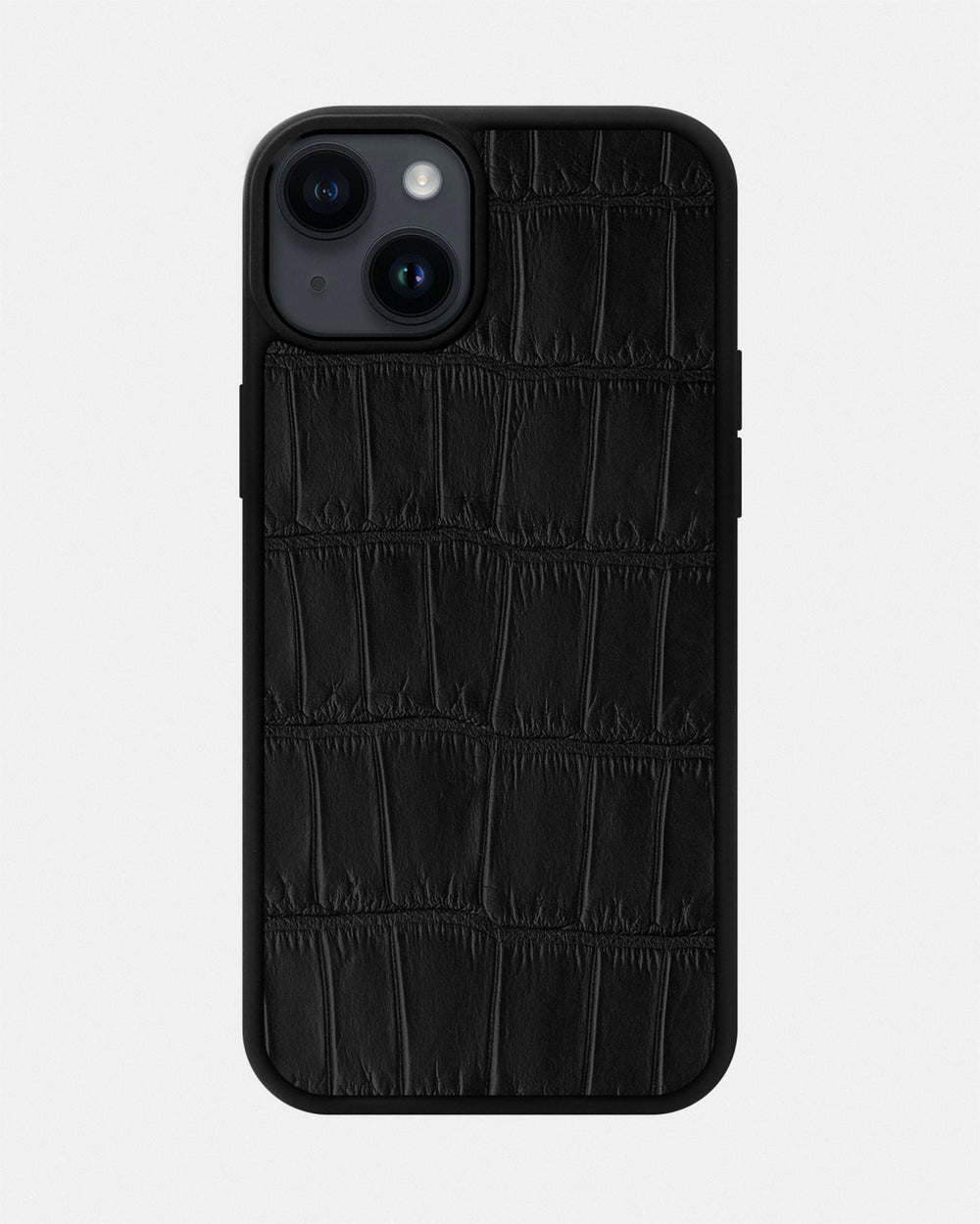 Чехол из чёрной кожи крокодила для iPhone 14 Plus