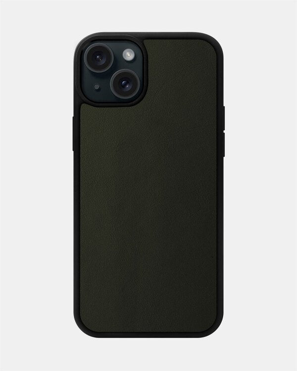 Etui z zielonej skóry cielęcej na iPhone 15 Plus
