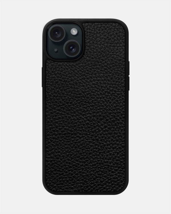 Etui z czarnej skóry cielęcej typu flotar na iPhone 15 Plus