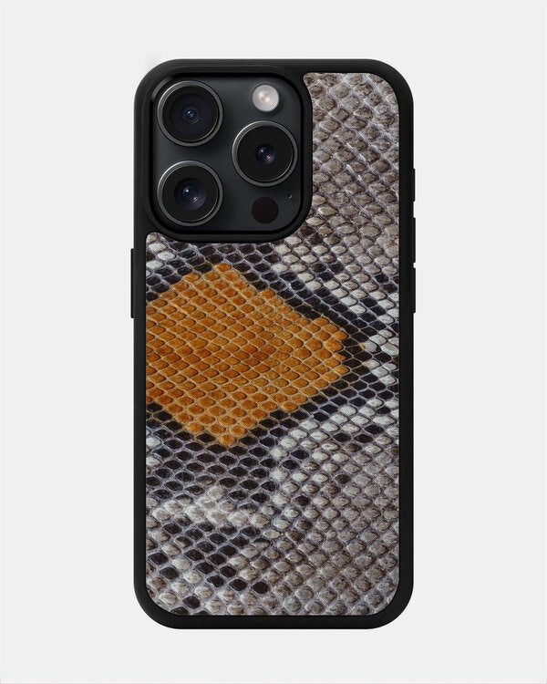 Etui z szaro-żółtej skóry pytona z drobnymi łuskami do iPhone 15 Pro Max