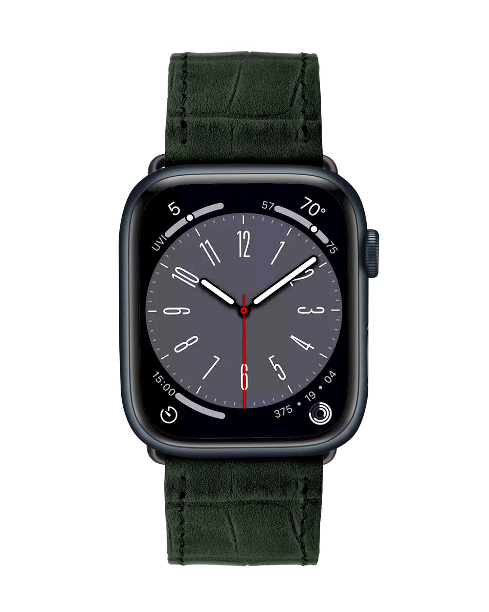 Pasek do Apple Watch ze skóry cielęcej z tłoczeniem imitującym krokodyla w ciemnozielonym kolorze